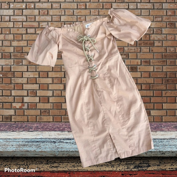 Boutique Dress Off Shoulder Khaki NWT Womens Small - Picture 3 of 12